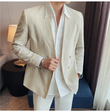 Summer Linen Breathable Suit Jacket Daily Casual Thin Blazers Men's Business Formal Suit Jacket Wedding Groom Coats Men Clothing