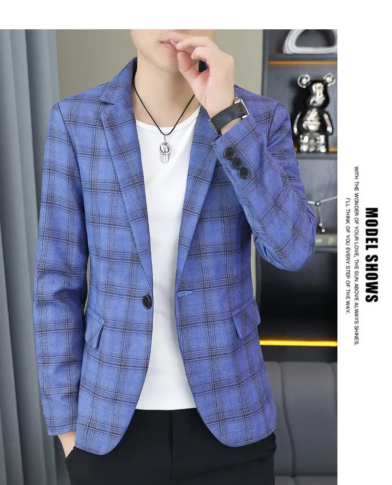 2026 Blazer Outdoor men's checked fashion business trend Wedding Slimming Gentleman Casual Korean travel high formal Wear Blazer
