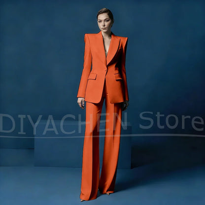 Women's Blazer and Wide-Leg Pants Suit Set Slim Fit One Button Jacket with Peak Lapel Elegant Formal Outfits for Office Party