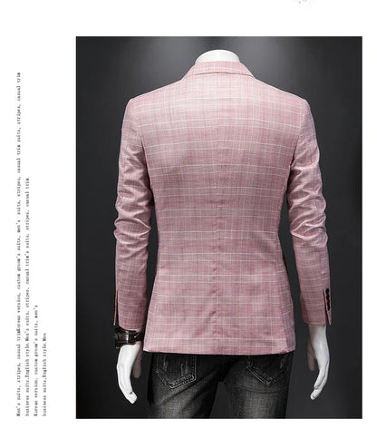 Top Quality Luxury Plaid Business Slim Fit Men Blazer Jacket 2024 Spring Autumn Casual Blazers For Men Elegant Dress Suit Jacket