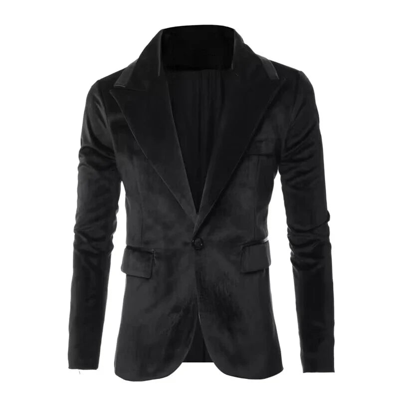 Men's Black/Blue Velvet Jacket Slim Fit One Button Peak Lapel Suit Blazer for Prom Party Wedding Business New Fashion One Coat