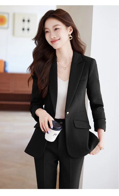 Casual Blazer Suits for Women Office Wear Long Sleeve Single Button Jacket 2 Pieces Set Chic Fashion Pant Suits Elegant Ladies
