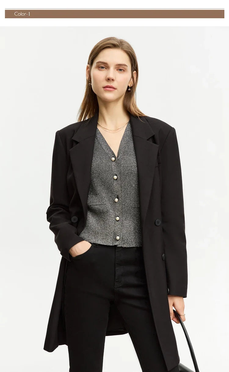 Minimalist Blazer for Woman 2026 Autumn Long Simple Basics Commuter Jacket With Waist Rope Slim Fit Blazers 12343036