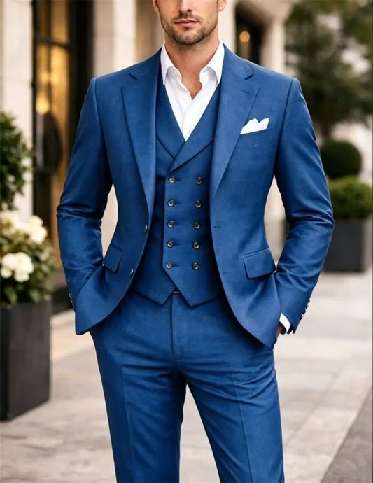 3 Piece Formal Slim Fit Men Suits Groom Tuxedos Notch Lapel Single Breasted Blazer Vest Pants Sets Solid Office Men's Clothing