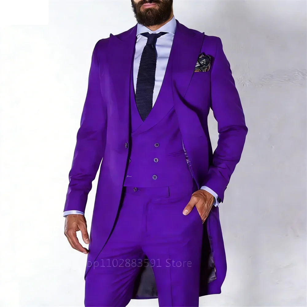 Men's Tailcoat Tuxedo in Royal Blue Made to Measure Wedding Groomsmen Long Fashion Blazer Smoking Suit Customizable Male Traje