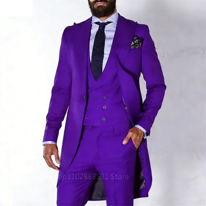 Men's Tailcoat Tuxedo in Royal Blue Made to Measure Wedding Groomsmen Long Fashion Blazer Smoking Suit Customizable Male Traje