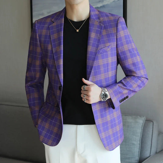 Men's Slim Fit Blazer – Smart Casual Single Breasted Suit Jacket for Weddings & Formal Events – Violet