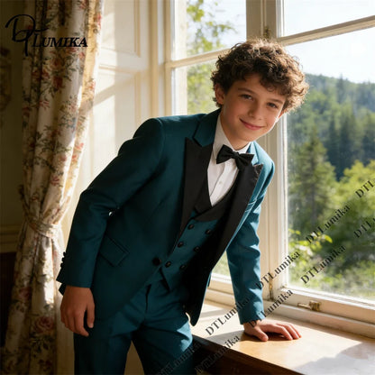 Boys 3-Piece Formal Suit Teal Single Button Kids Wedding Suit