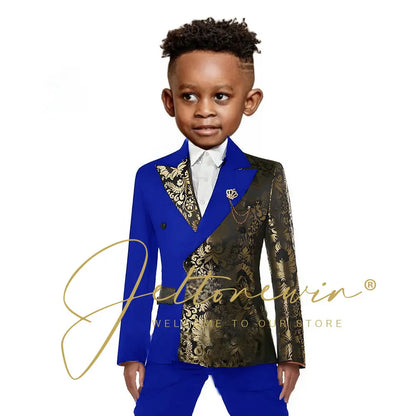 Black And Gold Floral Wedding Boys Suit Double Breasted Formal Kids Blazer Set Party Dress Child Tuxedo Jacket Pants 2 Piece Set