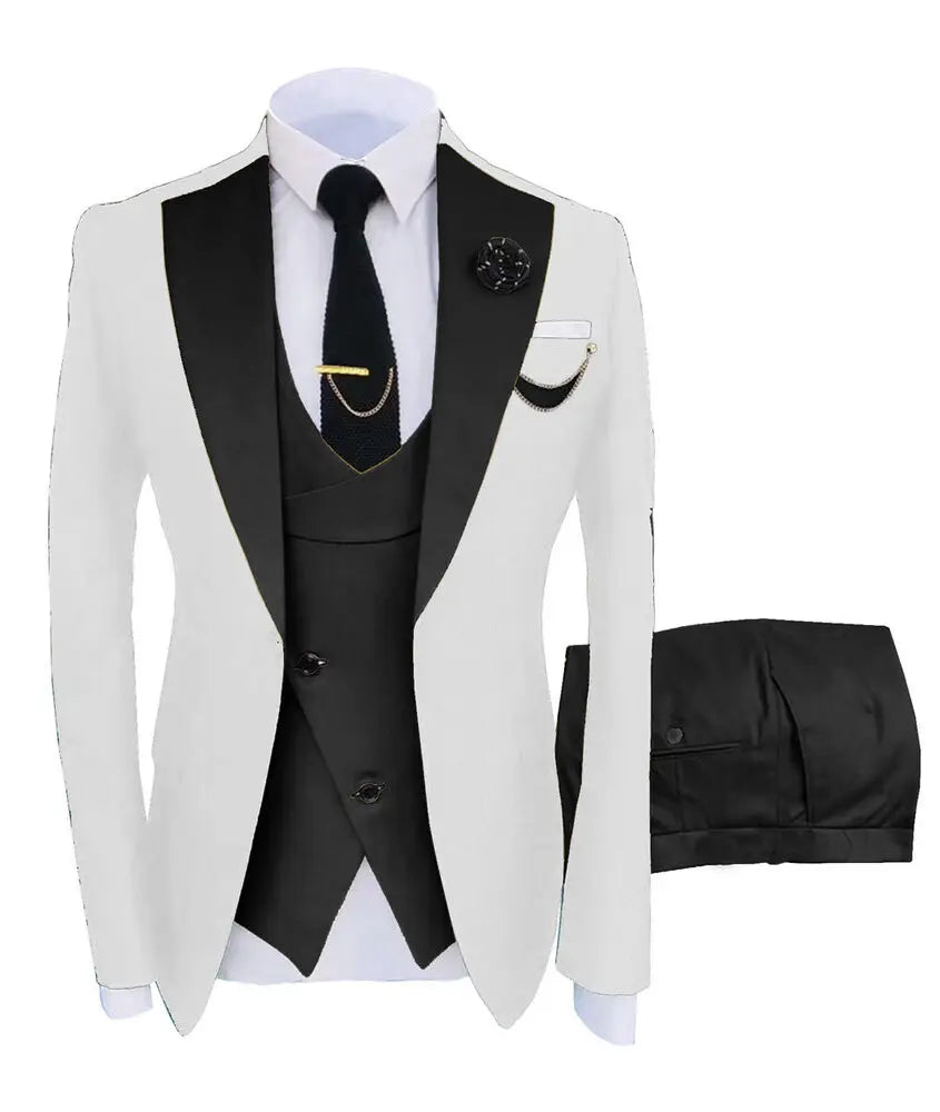 Men Coat Business Formal Slim Fit Suit Costumes Pour Homme Set Party Vest Pants Wedding 3pcs Blazer Verde Hombre Terno Masculino