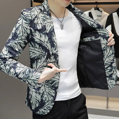 Blazer New Men's Fashionable Casual Business Gentleman Outdoor Trendy Print Banquet Versatile and Slimming Korean Version Blazer