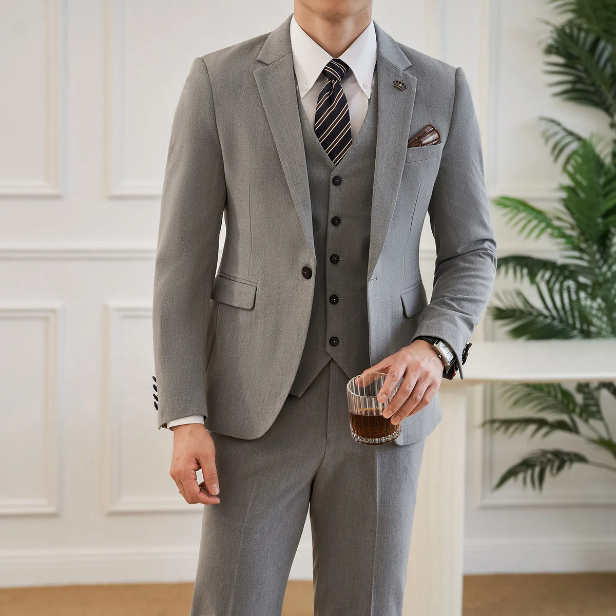 High Quality Elegant Single-Breasted Men Suit Fashion ltalian Style Slim High-end Business Groom Wedding Party Tuxedo 3/2 Pieces