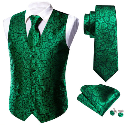 Men's Vest Embroidered Paisley Floral Waistcoat for Formal and Casual Wear — Green, Blue, Silver, Gray, Gold, Pink