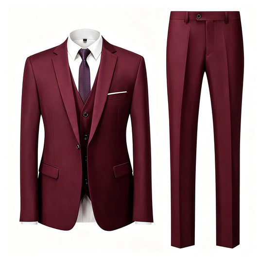 ( Veste+Gilet+Pantalon ) Costume homme de marque couleur unie formel bureau affaires pour marié mariage fête occasionnel