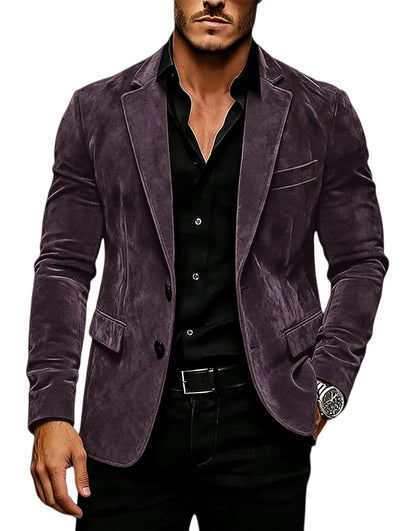 Luxury Men's Suede Texture Blazer Notched Lapel Slim Fit 2 Button Sport Coat Business Casual Formal Wedding Party Suit Jacket