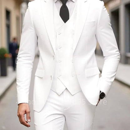 High Quality Men Wedding Suits Fashion Male Business Social Dance Party Dress Peak Lapel Blazers Pants with Vest for Party Prom