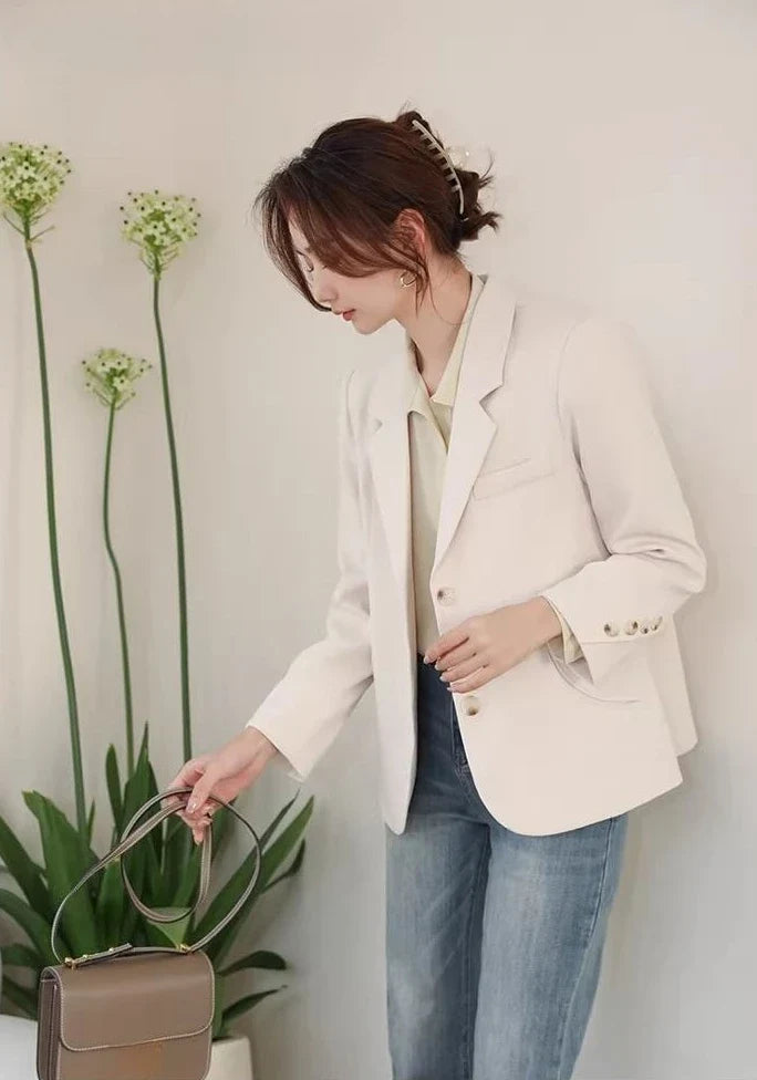 Women's 2025 New Korean Petite Niche Design Solid Slim Fit Blazer High Quality Slimming Minimalist Work Spring Autumn