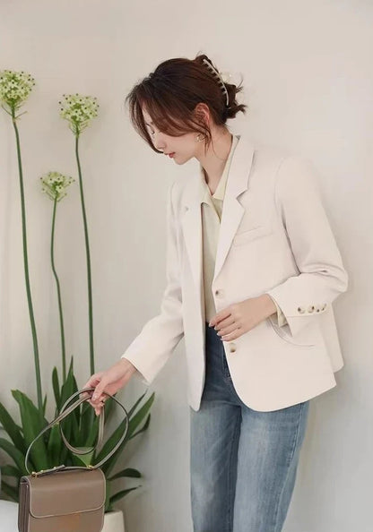 Women's 2025 New Korean Petite Niche Design Solid Slim Fit Blazer High Quality Slimming Minimalist Work Spring Autumn