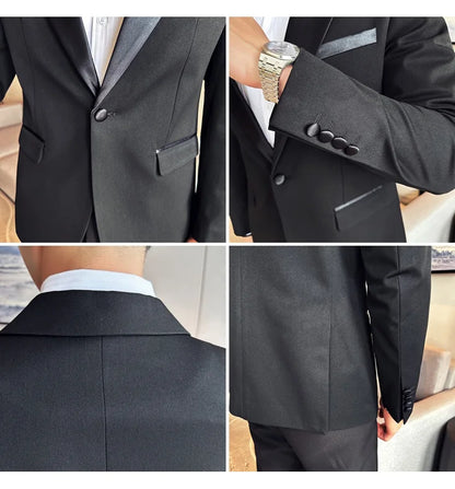 Men's Slim Fit Wedding Suit – Jacket, Vest & Pants | Smart Casual Black Tuxedo for Groom