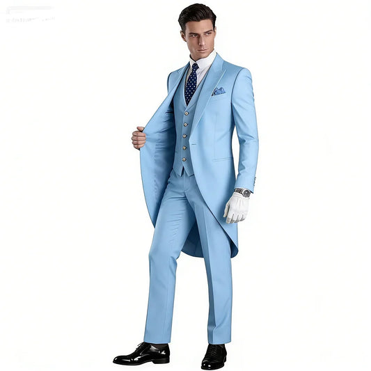 Men's Monochromatic Tuxedo Set Business Smoking Wedding Dress Blazer Jacket Vest Pants 3-Piece Suit for Formal Occasions