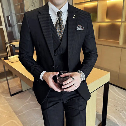 Men's Slim Fit 2-Piece Suit – Striped Single-Breasted Blazer and Trousers for Wedding, Business & Formal Wear