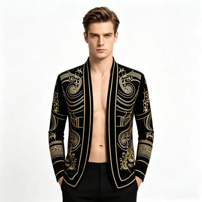 Men Vintage Velvet Embroidery Suit Jacket Cardigan Blazer Singer Concert Stage Costume Party Prom Wedding Tuxedo Costume