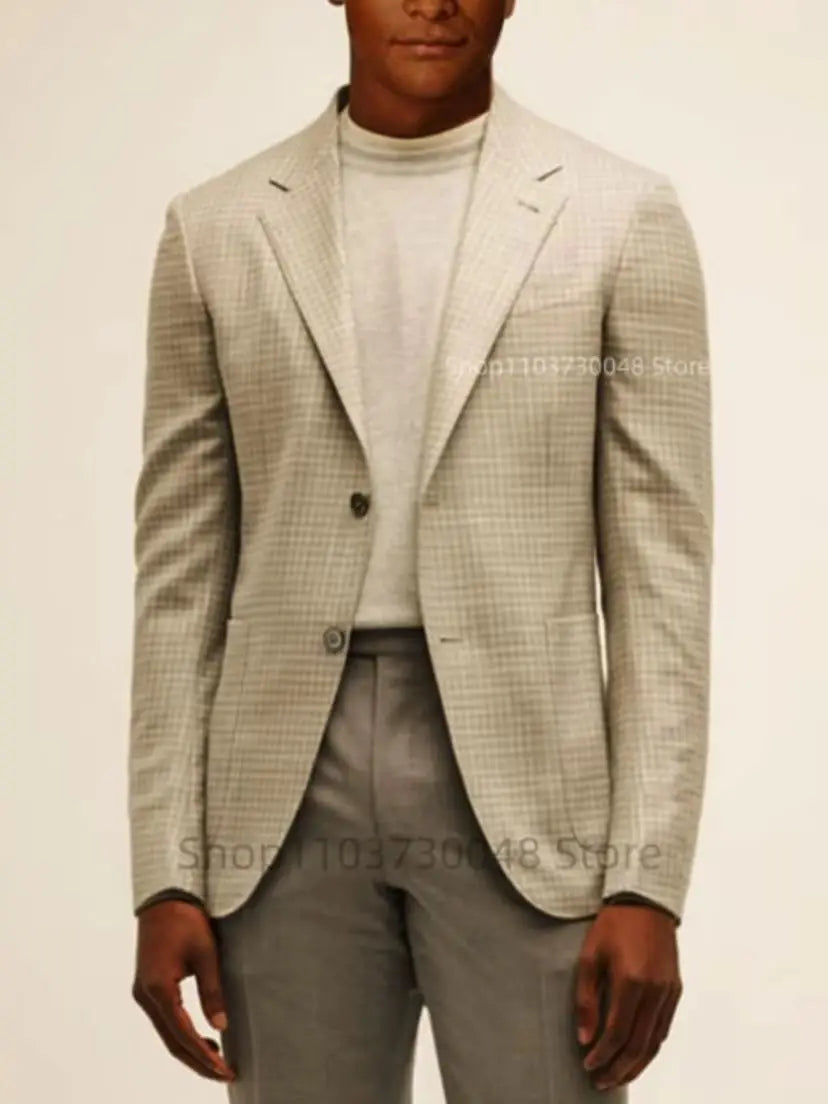 Casual Single Breasted Plaid Suits Blazer Slim Fit Beige Houndstooth Wedding Groom Tuxedo Jacket Fashion Costume Winter One Coat