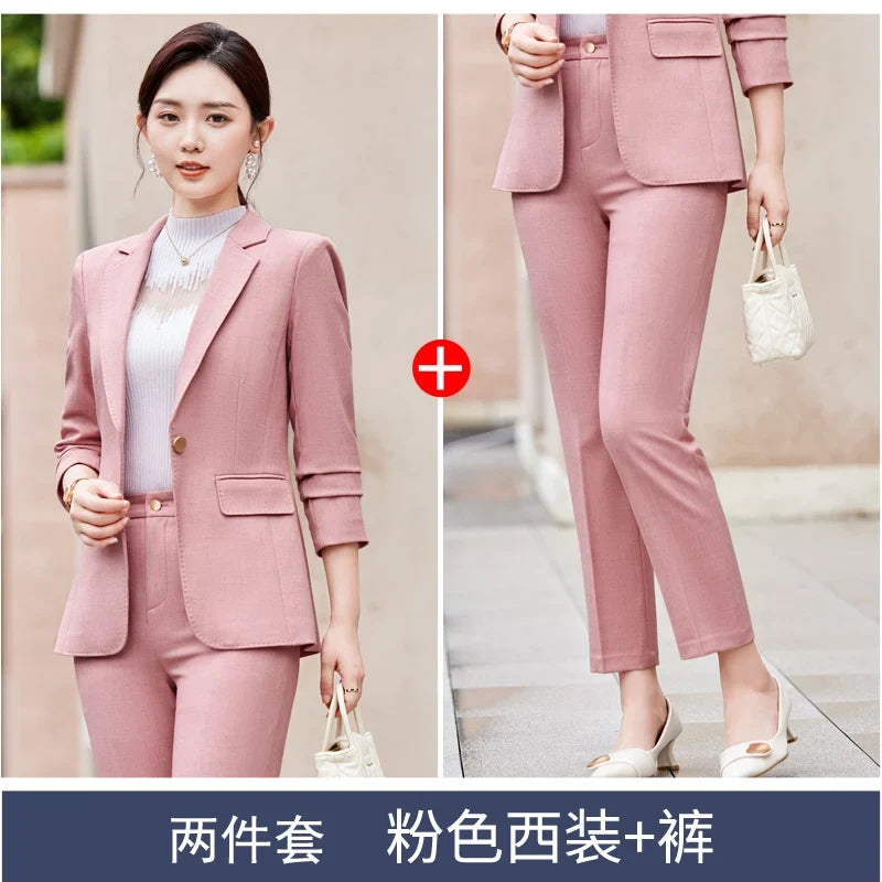 Two-Piece Jacket and Pants for Women, Simple and Elegant, Professional, Autumn and Winter, New, 2025