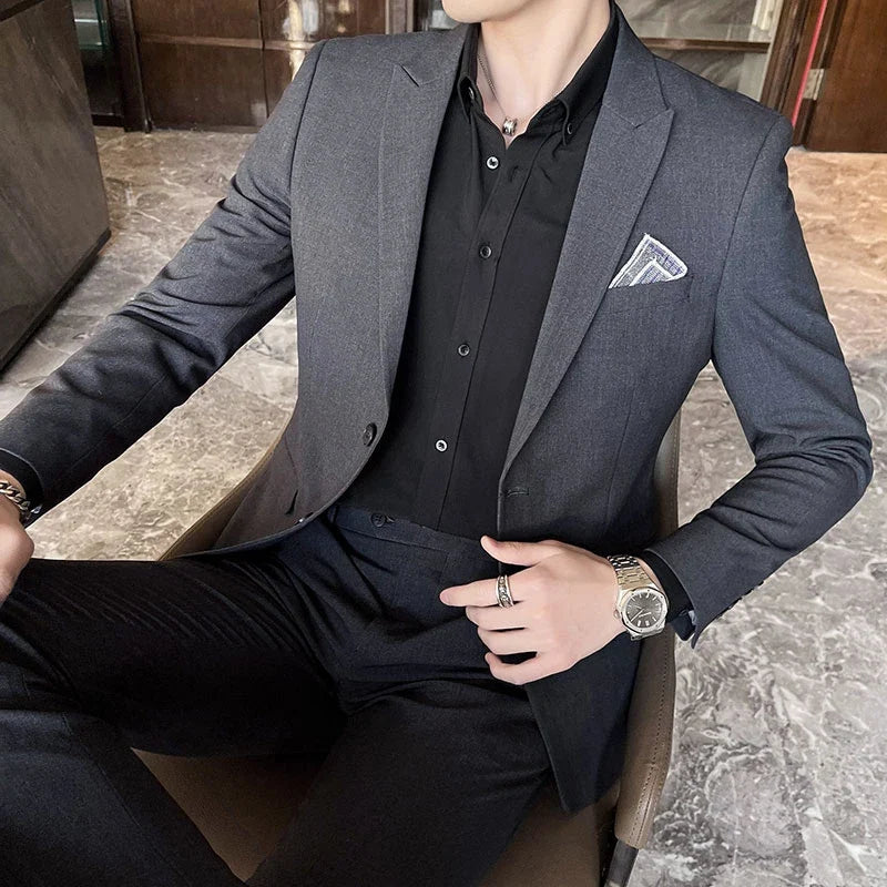 2025 Slim Fit Three-Piece Business Suit Set High-End Korean Style Wedding Groom Party Dress Suit Vest Trousers M-4XL