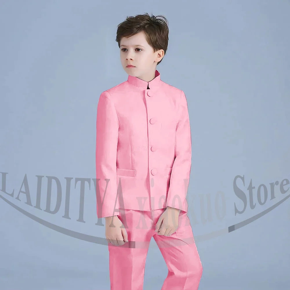 Boy Suits Fashion Stand Collar Single Breasted Outfits 2 Piece Formal Party Tuxedo Daily Casual Slim Children's Clothing