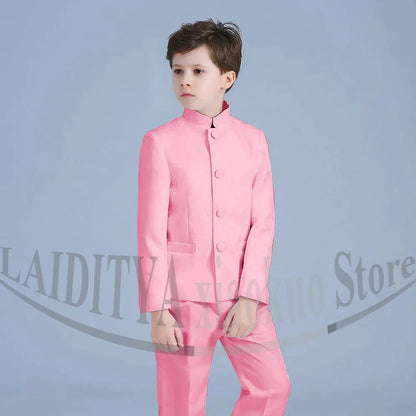 Boy Suits Fashion Stand Collar Single Breasted Outfits 2 Piece Formal Party Tuxedo Daily Casual Slim Children's Clothing
