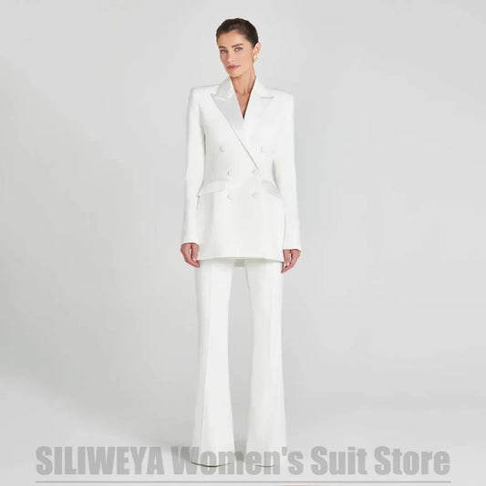Women's Double Breasted Suit 2 Piece Elegant Peak Lapel Solid Color Outfit for Wedding Party Prom Office Formal Lady Suits