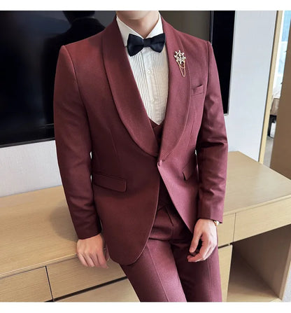 Men's Slim Fit 3-Piece Suit for Weddings, Parties & Formal Occasions – White, Red, Black