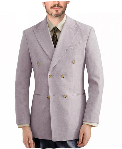 Burgundy Linen Blend Double Breasted Men's Blazer Peak Lapel Slim Fit Tailored Formal Men Suit Jacket For Wedding Groom Business