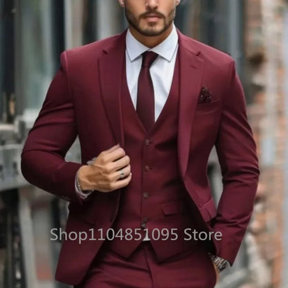 Men's 3-Piece Slim Fit Suit – Blazer, Vest & Pants Set for Wedding & Business
