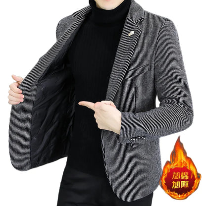Blazer Autumn/Winter Golden Sable Velvet and Cotton Thickened Thermal Small Suit Fashion Business Men's Slim Blazer