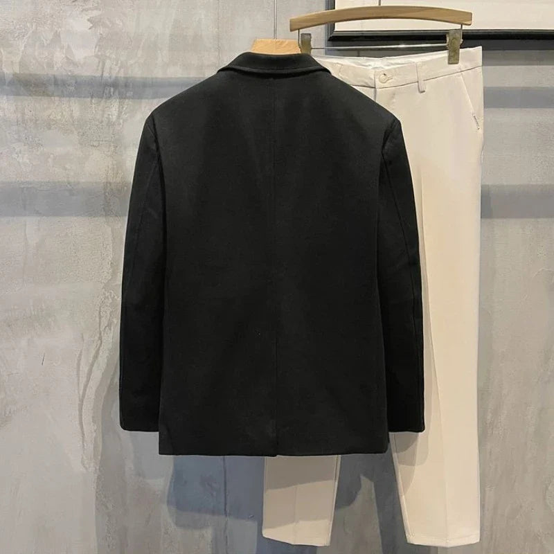 Elegant Single Breasted Coats Tweed Man Suits and Blazers Original Jacket for Men Spring Clothes Korean Style Casual Menswear