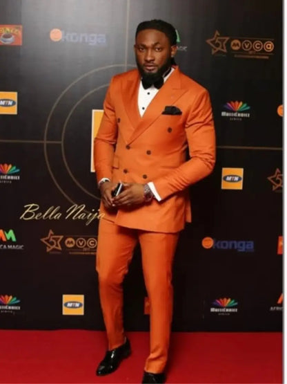 Élégant Costume Homme 2 Pièces Tendance Orange Foncé Affaires/Mariage Homme Tuxedo Revers Cranté Veste Croisée Pantalon Ensemble