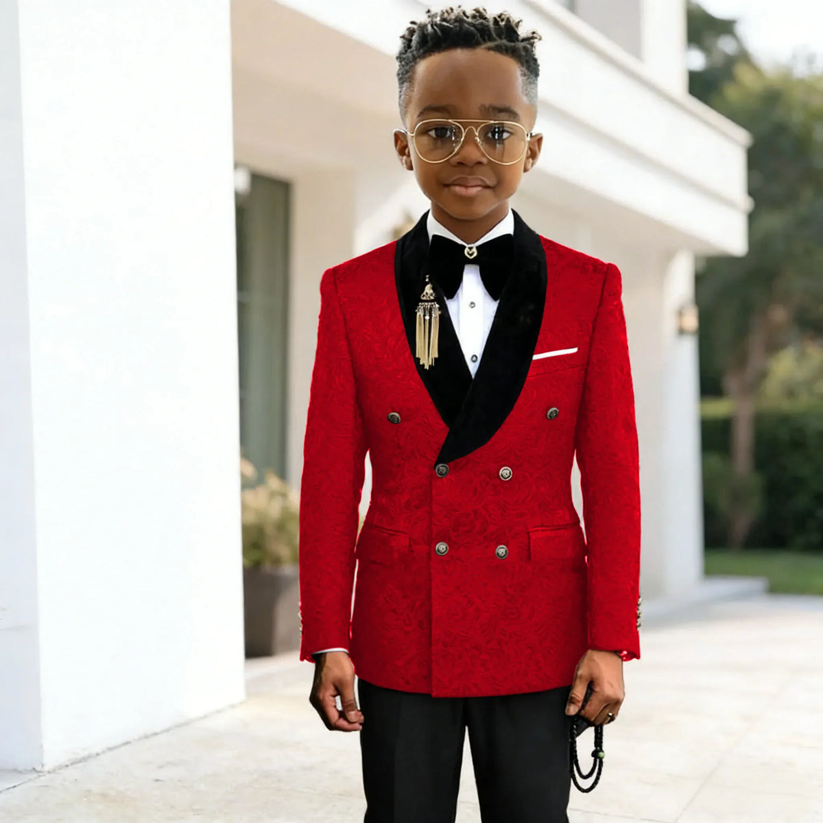 Black Jacquard Floral Boys Suits For weddings Children Suits Double Breasted Kid Wedding Prom Suits Blazers Sets For boys Tuxedo