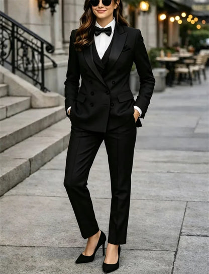 Double Breasted Red Women's Suits 3 Pcs Tailor Made Paintsuit Women Suits Formal Party Office Wear Dresses  Blazer+Vest+Pant