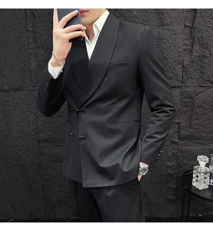 (Jacket+Pants) Vintage Luxury Chinese Style Suit Fashion Men High-end Elegant Business Social Wedding Dress Suit Tuxedo 2Pcs Set