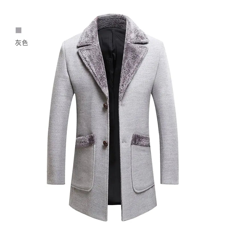 High-quality, fashionable, cool, trendy and versatile men's mid-length woolen collar casual woolen coat