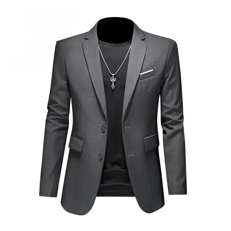 Men White Formal Jackets Two Bittons Long Sleeve Korean Mens Suit Jackets Office Wear Wedding Blazer