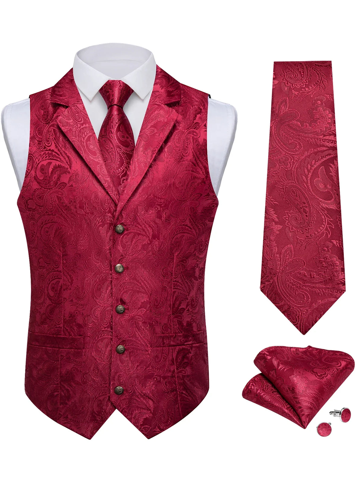 Men's Suit Vest & Tie Set – Paisley Jacquard Waistcoat for Weddings and Formal Occasions