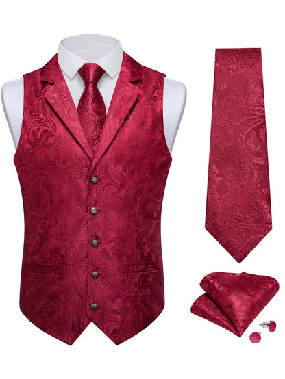 Men's Suit Vest & Tie Set – Paisley Jacquard Waistcoat for Weddings and Formal Occasions