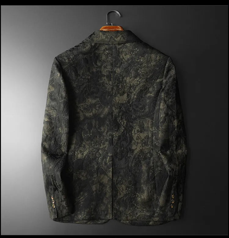 Spring Autumn Vintage Jacquard Suit Jacket Men High Quality Slim Fit Casual Social Blazers Business Office Wedding Party Coats