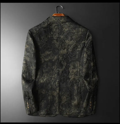 Spring Autumn Vintage Jacquard Suit Jacket Men High Quality Slim Fit Casual Social Blazers Business Office Wedding Party Coats