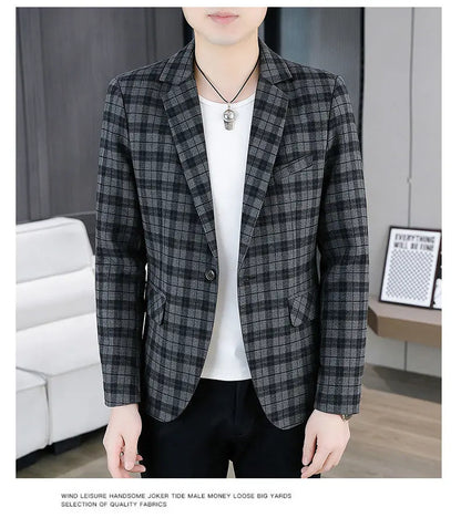 Men's Smart Casual Plaid Blazer – Single Breasted, Slim Fit, Spring Autumn