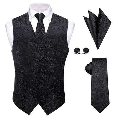 Men's Formal Vest Paisley Jacquard Wedding Waistcoat with Tie & Pocket Square Set