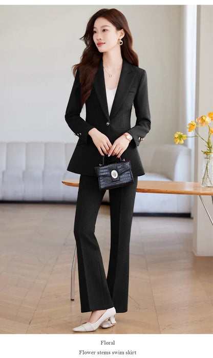 Casual Blazer Suits for Women Office Wear Long Sleeve Single Button Jacket 2 Pieces Set Chic Fashion Pant Suits Elegant Ladies